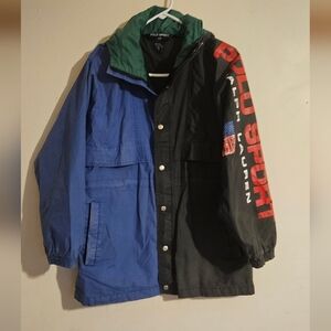 Rare VTG 90s Polo Sport Ralph Lauren Colorblock Hooded Jacket Big Logo Sleeve L